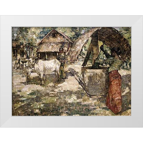 Milling Grain, Ceylon White Modern Wood Framed Art Print by Hornel, Edward Atkinson
