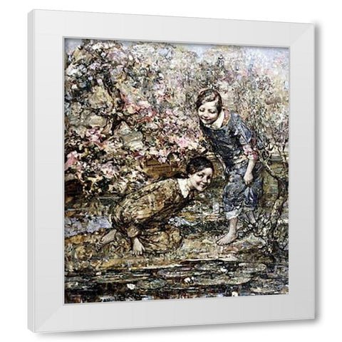 The Lily Pond White Modern Wood Framed Art Print by Hornel, Edward Atkinson