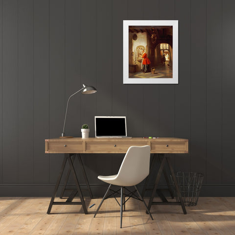 A Maid In a Hallway White Modern Wood Framed Art Print by Van Hove, Hubertus
