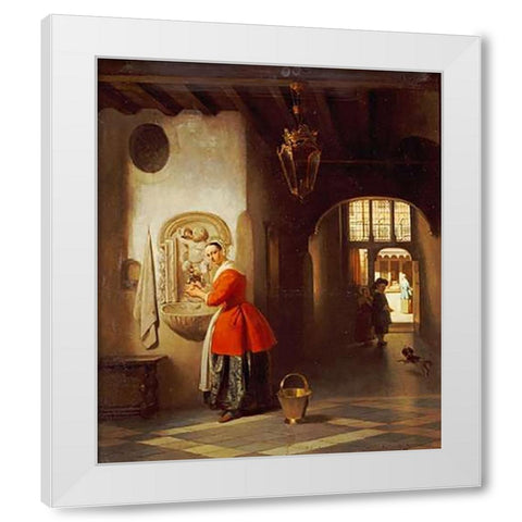 A Maid In a Hallway White Modern Wood Framed Art Print by Van Hove, Hubertus