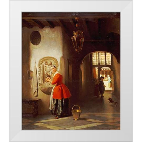 A Maid In a Hallway White Modern Wood Framed Art Print by Van Hove, Hubertus