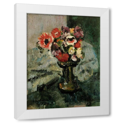 Anemones and Other Flowers In a Vase White Modern Wood Framed Art Print by Hunter, George Leslie