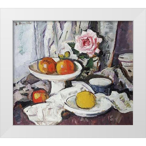 Apples In a White Fruitbowl White Modern Wood Framed Art Print by Hunter, George Leslie