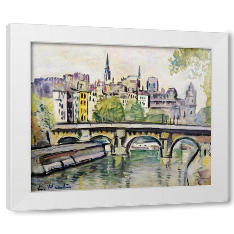 Le Pont Neuf, Paris White Modern Wood Framed Art Print by Hunter, George Leslie