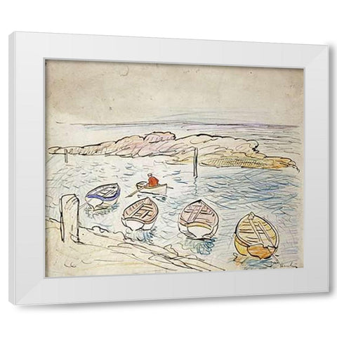 Rowing Boats, Largo White Modern Wood Framed Art Print by Hunter, George Leslie