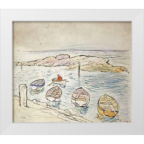 Rowing Boats, Largo White Modern Wood Framed Art Print by Hunter, George Leslie