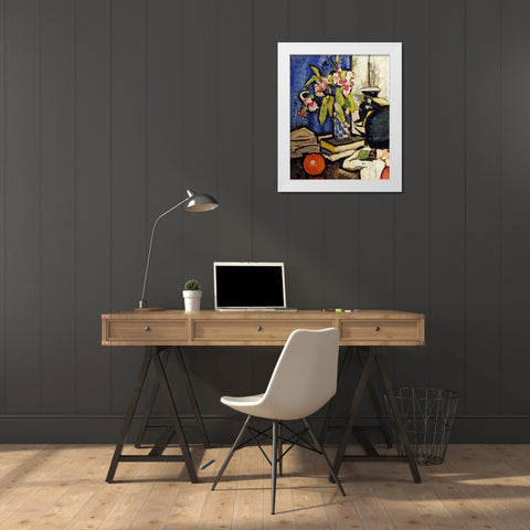 The Black Hat White Modern Wood Framed Art Print by Hunter, George Leslie