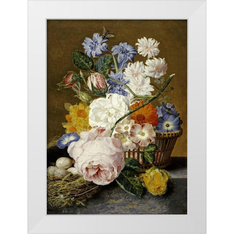 Roses, Morning Glory, Narcissi White Modern Wood Framed Art Print by Van Huysum, Jan