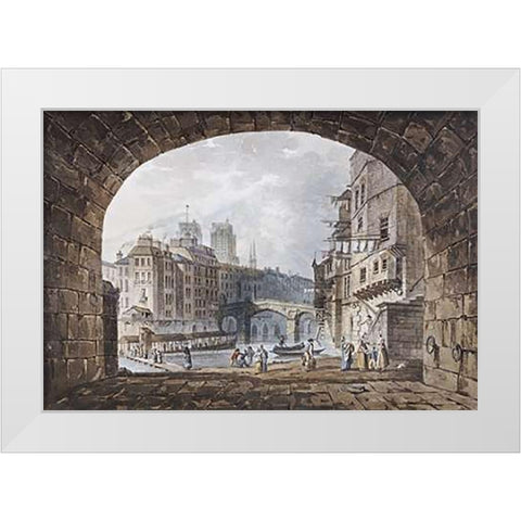From Under The Arch of St. Michels Bridge, Paris White Modern Wood Framed Art Print by Hill, I.
