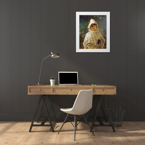 The Columbine White Modern Wood Framed Art Print by Induno, Gerolamo