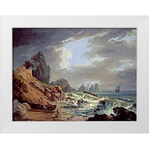 A Rocky Coastal Landscape White Modern Wood Framed Art Print by Italian School