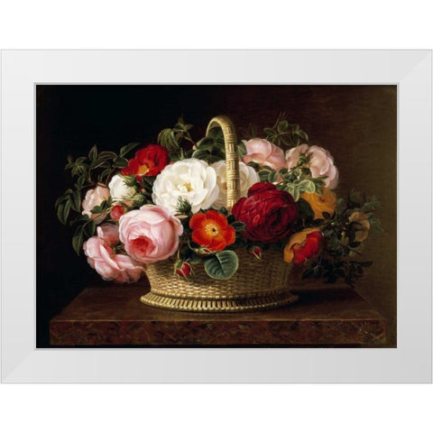 Roses In a Basket On a Ledge White Modern Wood Framed Art Print by Jensen, Johan Laurents