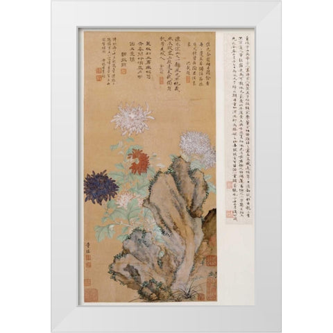 Flowers and Rocks White Modern Wood Framed Art Print by Kai, Tong