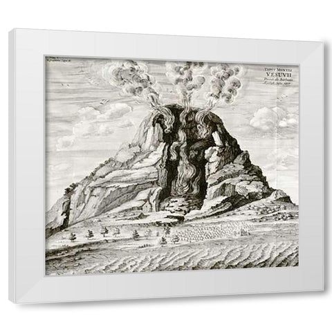 Engraving of Vesuvius Erupting White Modern Wood Framed Art Print by Kircher, Athanasius