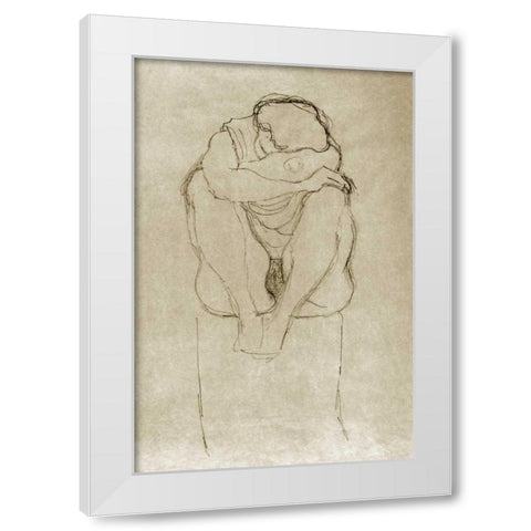 Seated Woman White Modern Wood Framed Art Print by Klimt, Gustav