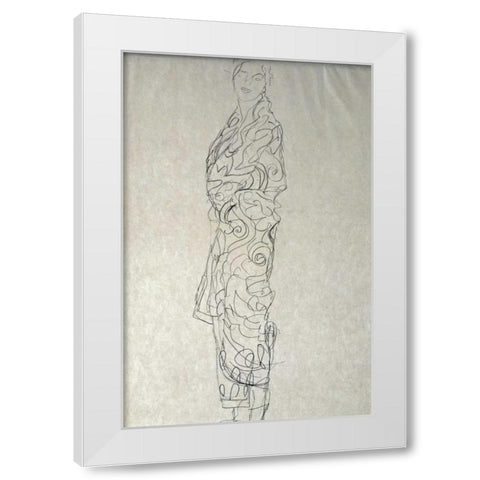 Woman In a Kimono White Modern Wood Framed Art Print by Klimt, Gustav
