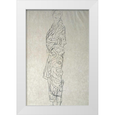 Woman In a Kimono White Modern Wood Framed Art Print by Klimt, Gustav