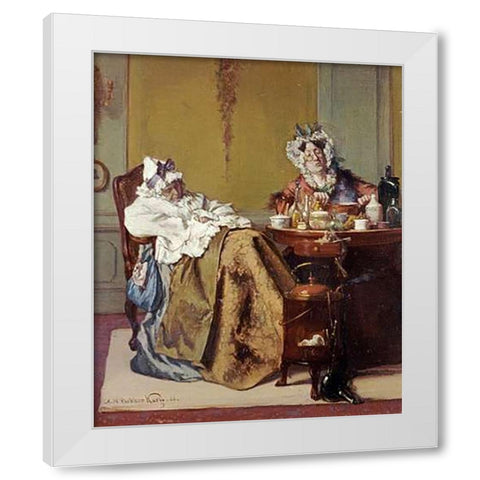 Making Medicine For The Ill Sister White Modern Wood Framed Art Print by Korff, Alexander Hugo Bakker