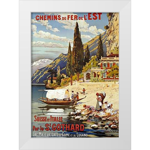 Suisse Et Italie Par Le St Gothard White Modern Wood Framed Art Print by Krallt, G.