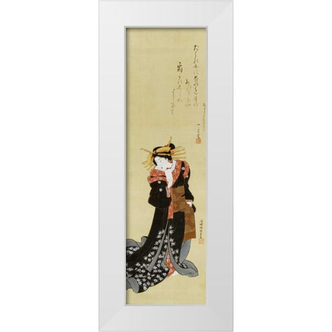 A Standing Courtesan In a Black Kimono White Modern Wood Framed Art Print by Kunisada, Utagawa