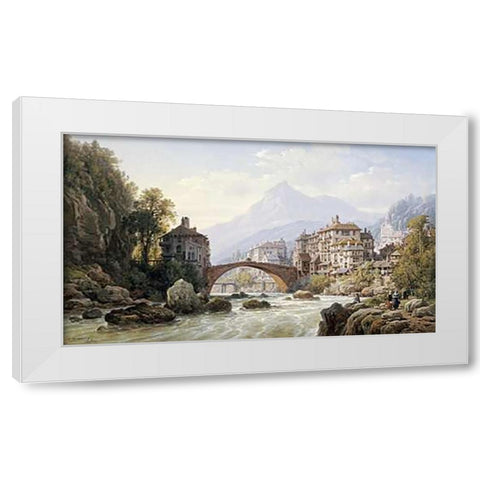 Le Vieux Pont Romain De St. Martin, Italy White Modern Wood Framed Art Print by Kuwasseg, Charles Euphrasie
