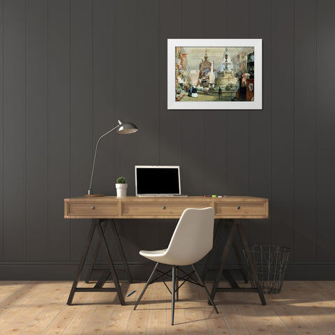 The Great Exhibition Held In The Crystal Palace, London White Modern Wood Framed Art Print by Lami, Eugene Louis