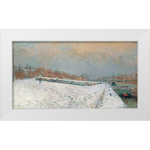 Port De Bercy, En Hiver White Modern Wood Framed Art Print by Lebourg, Albert