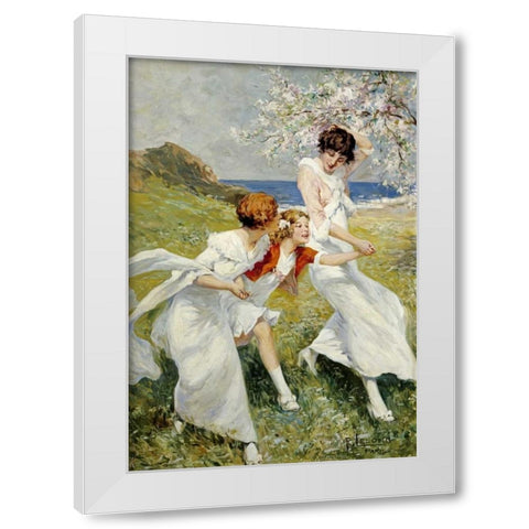 A Spring Day By The Seashore White Modern Wood Framed Art Print by Lelong, Rene