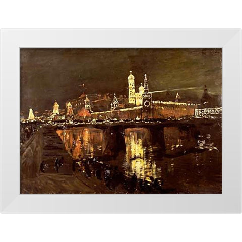 The Illumination of The Kremlin White Modern Wood Framed Art Print by Levitan, Isaac Ilich
