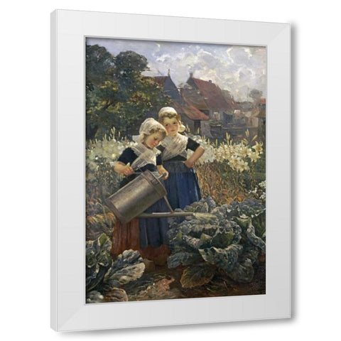 The Little Gardeners White Modern Wood Framed Art Print by Louyot, Edmund