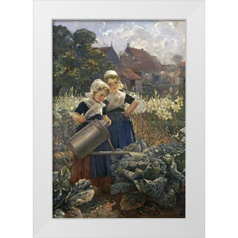 The Little Gardeners White Modern Wood Framed Art Print by Louyot, Edmund