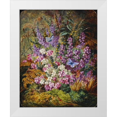 Blue Butterflies and Wildflowers White Modern Wood Framed Art Print by Lucas, Albert Durer