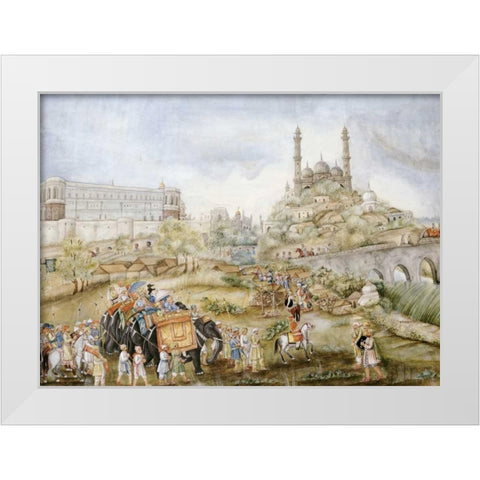 A Hunting Procession White Modern Wood Framed Art Print by Lucknow School