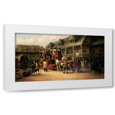 Boarding The Coach To London White Modern Wood Framed Art Print by Maggs, John Charles