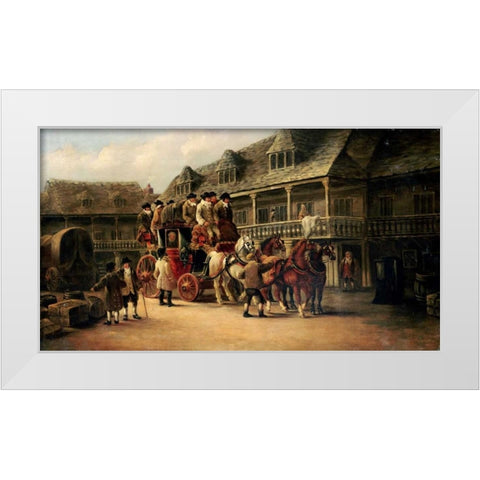 Boarding The Coach To London White Modern Wood Framed Art Print by Maggs, John Charles