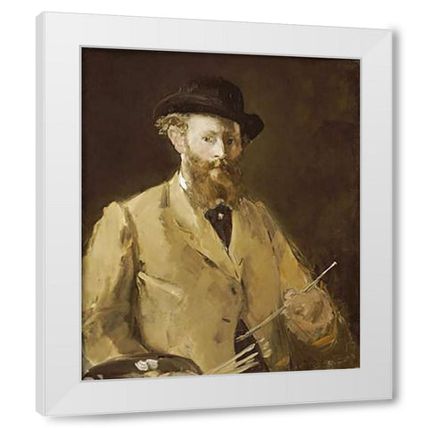 Self Portrait with a Palette White Modern Wood Framed Art Print by Manet, Edouard