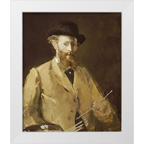 Self Portrait with a Palette White Modern Wood Framed Art Print by Manet, Edouard