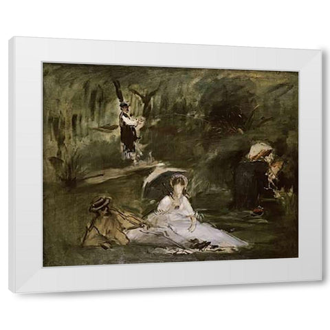 Under the Trees White Modern Wood Framed Art Print by Manet, Edouard