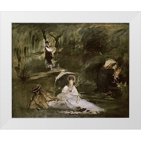 Under the Trees White Modern Wood Framed Art Print by Manet, Edouard