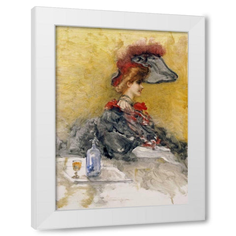 The Red Feathered Hat White Modern Wood Framed Art Print by Mariani, Pompeo
