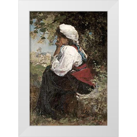 A Roman Girl White Modern Wood Framed Art Print by Maris, Jacob Henricus