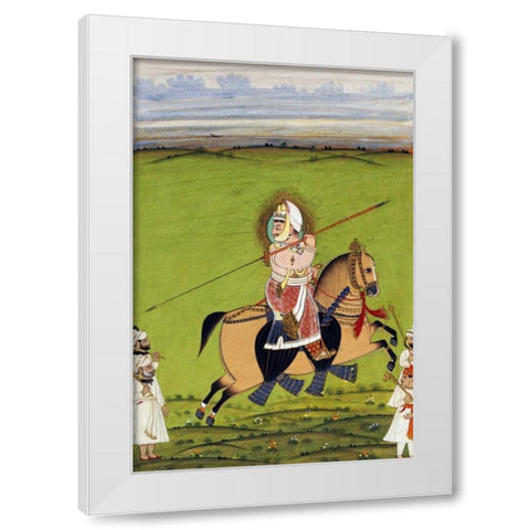Equestrian Portrait of Maharana Jawan Singh White Modern Wood Framed Art Print by Mewar, Tara