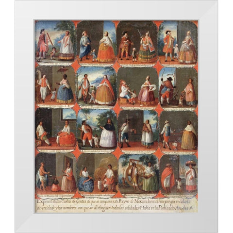 Castas. a View of The Various Peoples of Mexico White Modern Wood Framed Art Print by Mexican School