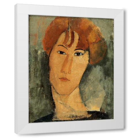 A Young Woman White Modern Wood Framed Art Print by Modigliani, Amedeo
