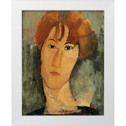 A Young Woman White Modern Wood Framed Art Print by Modigliani, Amedeo