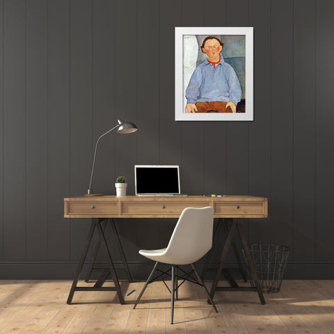 Portrait of Sculptor Oscar Miestchanioff White Modern Wood Framed Art Print by Modigliani, Amedeo