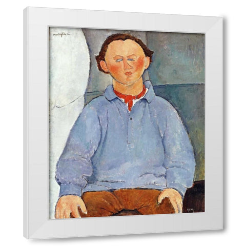 Portrait of Sculptor Oscar Miestchanioff White Modern Wood Framed Art Print by Modigliani, Amedeo