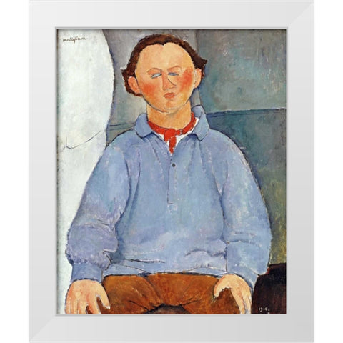 Portrait of Sculptor Oscar Miestchanioff White Modern Wood Framed Art Print by Modigliani, Amedeo
