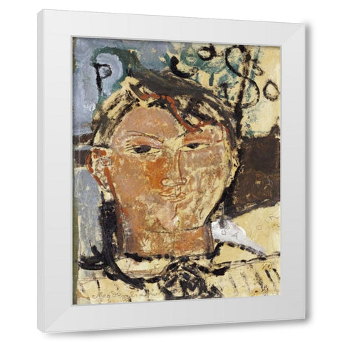 Portrait De Picasso White Modern Wood Framed Art Print by Modigliani, Amedeo