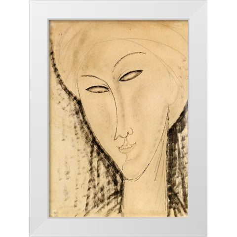 Tete De Femme White Modern Wood Framed Art Print by Modigliani, Amedeo